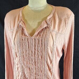 Lucky Brand Top Women M Dusty Rose Knit Boho Long Sleeve Peasant Blouse